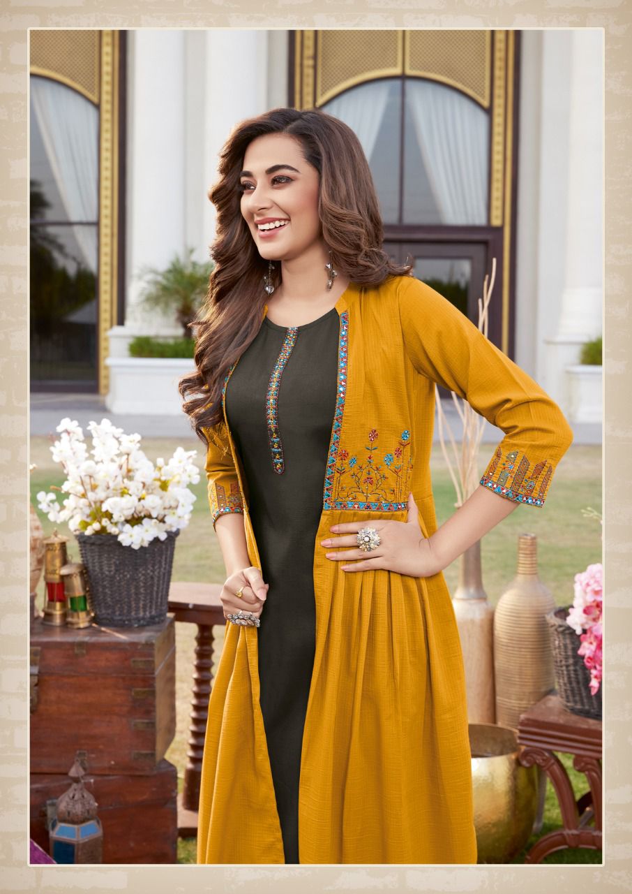 Koodee Sarah Chinon Kurti With Shrug For Festival Wear Collection